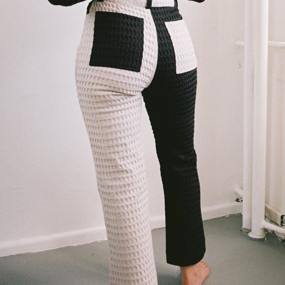 Two-Tone Black and White Textured Pants